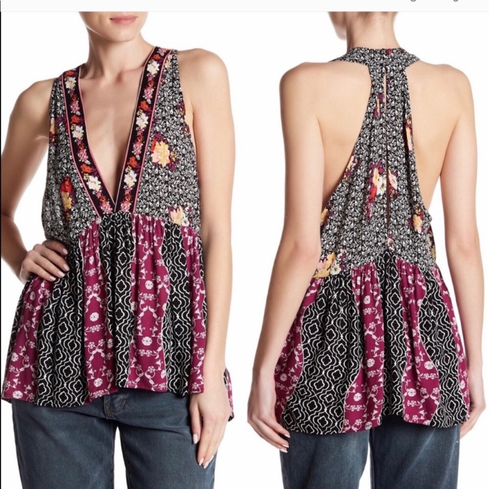 Free People Dream Darlin’ Deep V Neck Top L